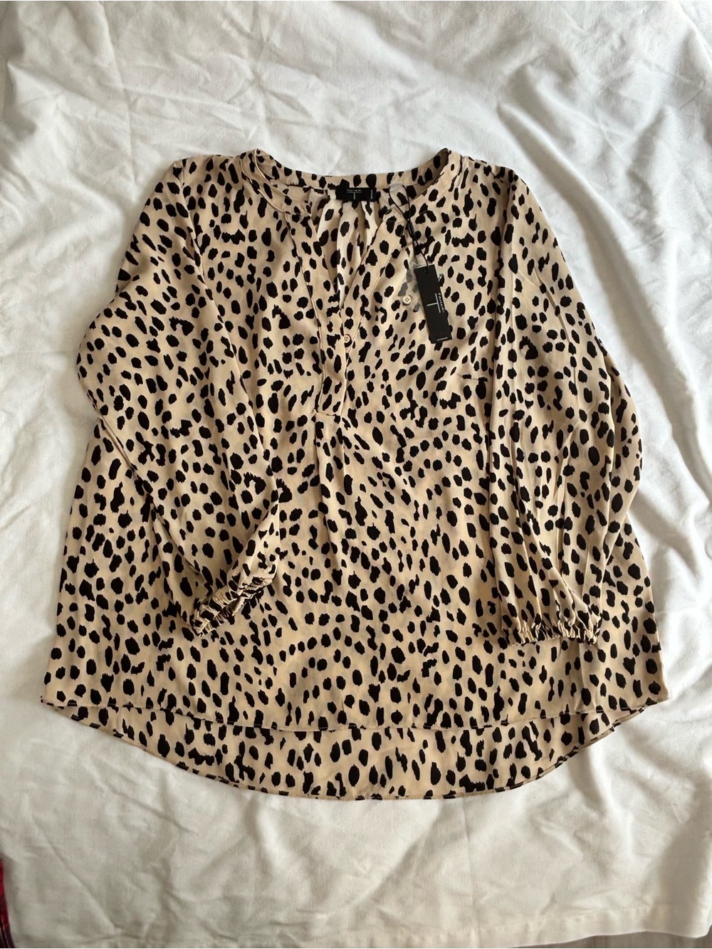 Tahari Leopard Animal Print Blouse 1X NWT Tan Black Long Sleeve Tunic